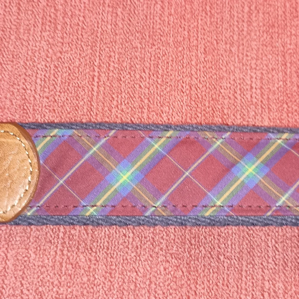 Donald Ross Navy Red Plaid men's Cotton Leather Belt 36